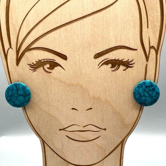 Faux Turquoise Screw Back Earrings, Vintage Blue … - image 3