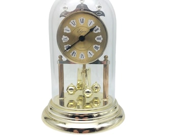 Vintage Elgin Anniversary Clock, Elegant Mantel Timepiece Colonial Dial Gold, Made in USA, Glass Dome