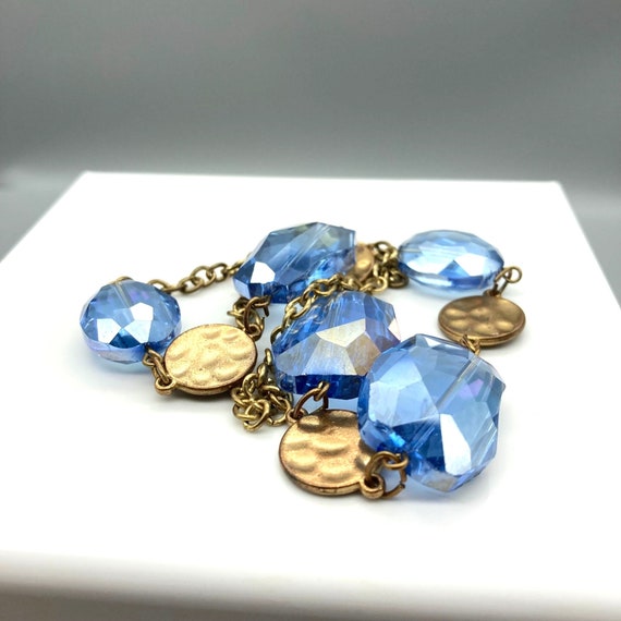 Vintage Sparkling Blue Crystal Necklace with Gold… - image 4