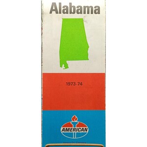 Vintage kaart Alabama 1973-74 van Amoco Oil Company met felgroen staatsontwerp