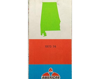 Vintage 1973-74 Alabama Map By Amoco Oil Company With Bright Green State Design