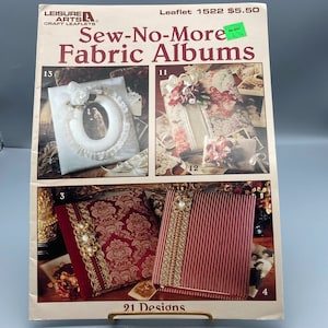 Wzory do rękodzieła vintage, albumy z tkaninami Sew No More, ulotka 1522, 21 wzorów, broszura Leisure Arts 1993