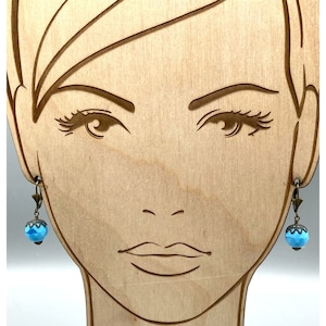 Bright Blue Bead Dangle Earrings, Vintage Bronzed Clip Ons with Art Glass and Filigree Caps, Elegant Chic with Victorian Flair