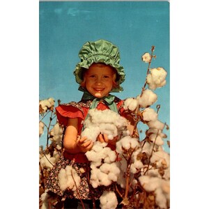 Cartão postal vintage Chrome Georgia, Country Girl em Bonnet Cotton Fields