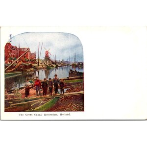 Carte postale vintage Le grand canal de Rotterdam, Pays-Bas, carte postale ancienne inutilisée, art de collection
