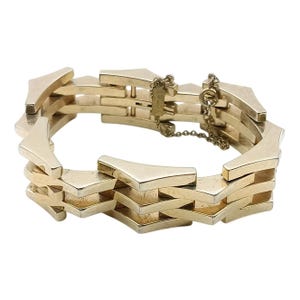 Vintage Gold-tone Panther Link Bracelet Wide Bold Cuff  Vintage Gold-Tone Panther Link Bracelet Wide Bold Cuff Design with Double Clasp main image 0