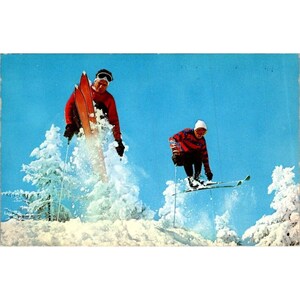 Carte postale de ski vintage de 1962 avec message manuscrit et timbre canadien de la reine Elizabeth II