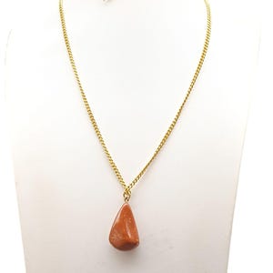 Gold-Tone Chain Necklace with Teardrop Red Faux Stone Pendant Long Length Vintage