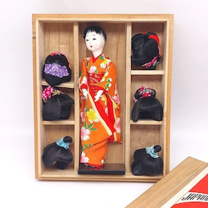 Hanako Japanese Doll with 6 Wigs in Original Box, MCM 6in Geisha Fashion Collectible