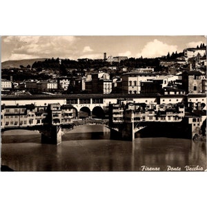 Carte postale Italie vintage RPPC, Florence Ponte Vecchio, vieux pont sur l'Arno, Florence, Bromofoto Milan, dos divisé sans affectation