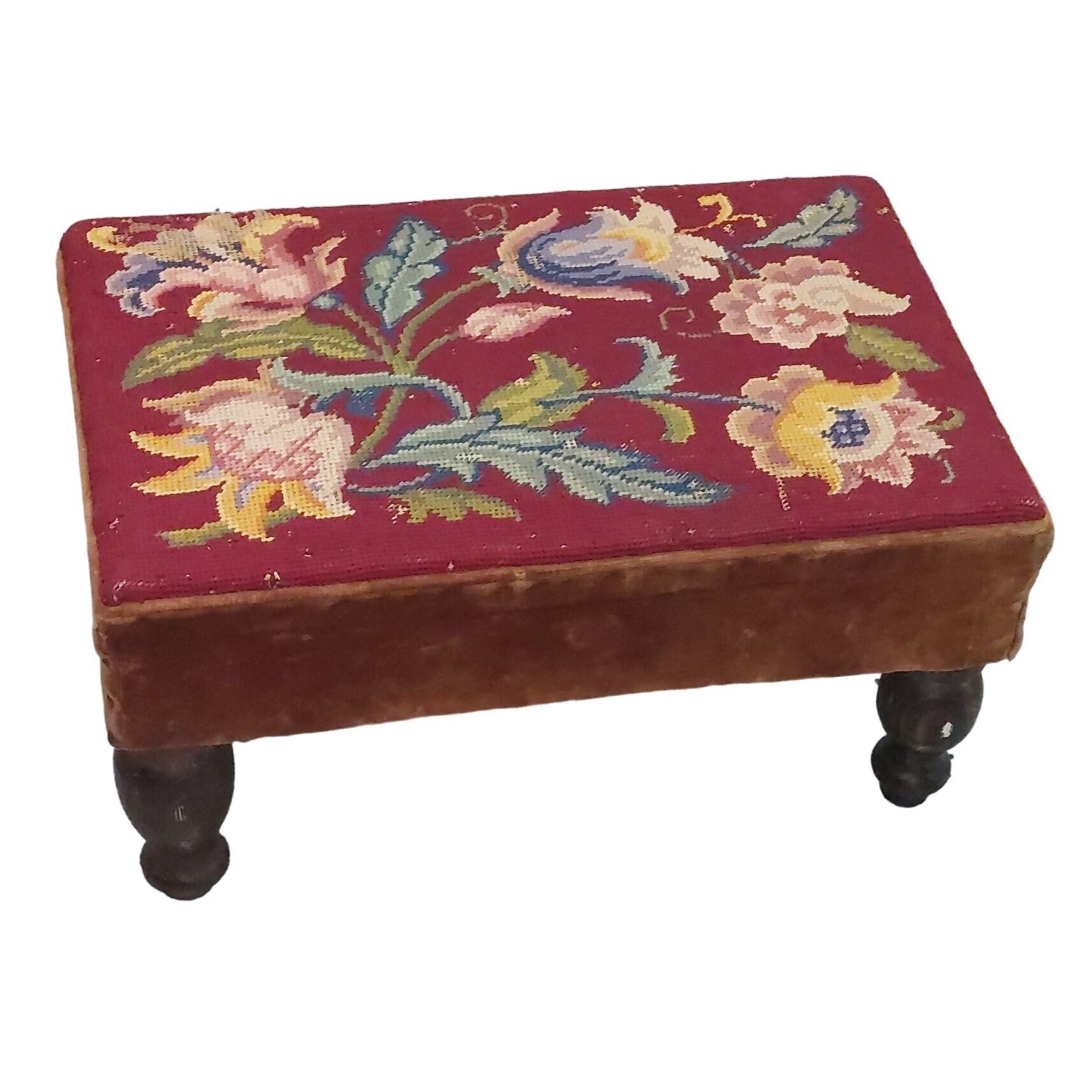 Vintage Velvet and Tapestry Footstool Floral Needlepoint Rectangle 4 Legged Country Garden Decor Etsy Canada