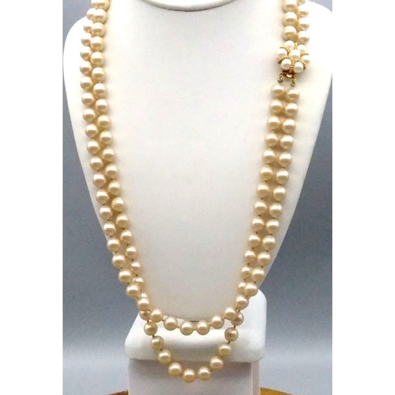 Vintage Champagne Glass Pearls Necklace, Double S… - image 1