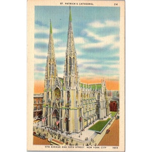 Cartão postal de linho vintage, Catedral de São Patrício, Igreja Católica de Nova York, Alfred Mainzer dividido de volta sem postagem
