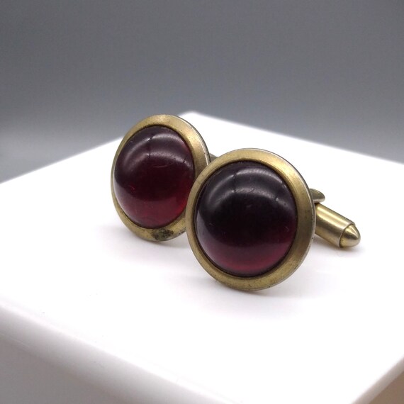 Classy Vintage Red Lucite Cufflinks, Ruby Cabocho… - image 2
