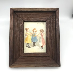 Antique McLaughlins Coffee Three Girls Playing Trading Card Encadré Publicité, vintage Rustic Farmhouse Wall Decor