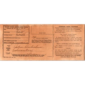 Carte de timbres Seconde Guerre mondiale, dossier d'identification de ration kilométrique américain vintage des années 40