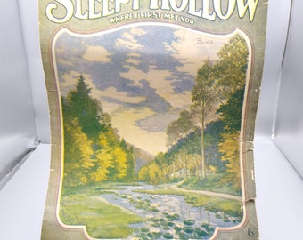 Vintage Sheet Music, Sleepy Hollow Where I First Met You by Frost Fowler and Klickmann, 1920 McKinley Ephemera Collectible