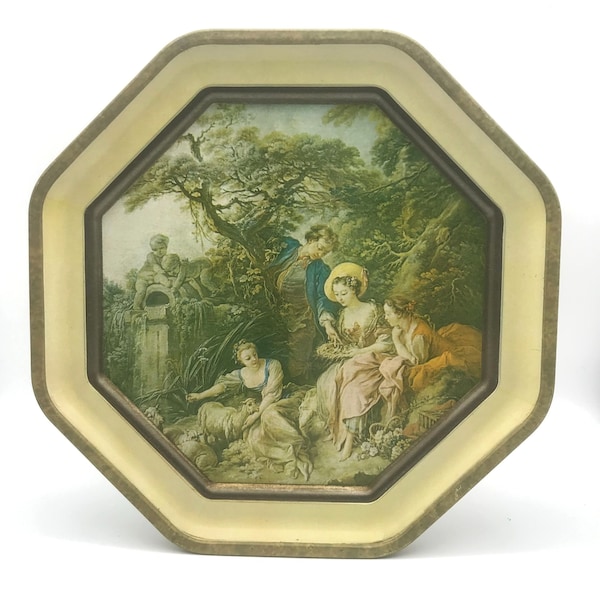 Vintage Sunshine Biscuits Tin Lid The Shepherds Gift or The Nest Art by François Boucher Style Metal Art Print Guildcraft Tray Decor