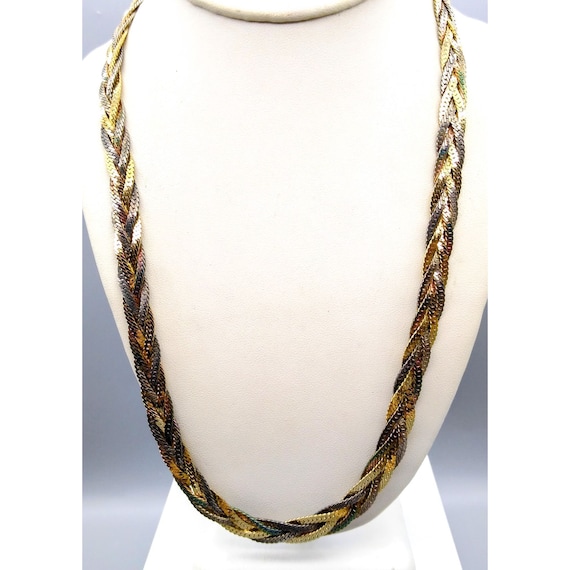 Vintage Braided Herringbone Chains Necklace, Wove… - image 1