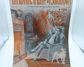 Im Living A Life Of Shadows Vintage Sheet Music 1932 American Music Pub. Co. Art Deco Cover
