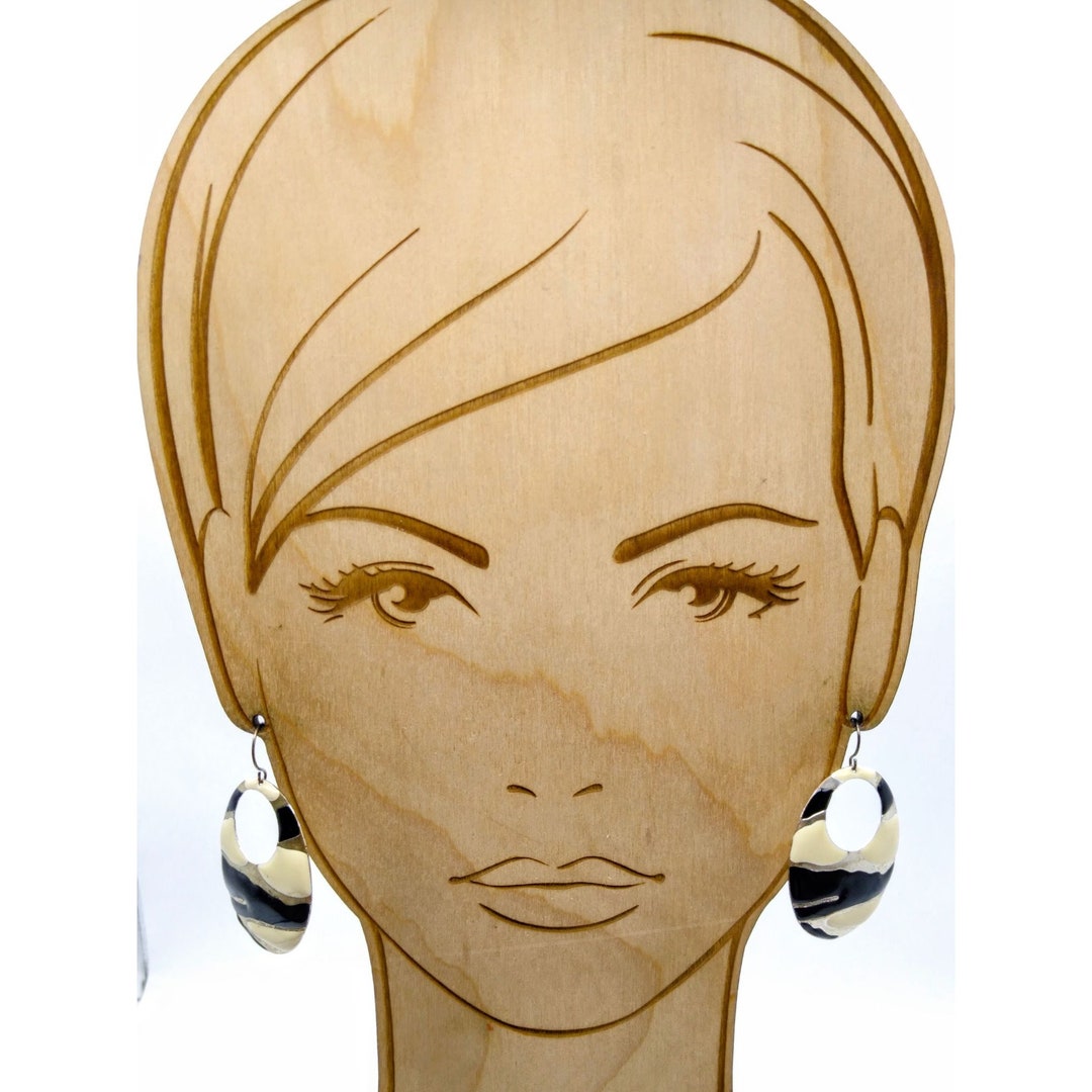 Boucles D'oreilles Créoles Acrylique Imprimé Zèbre – Forme De C, Noir Et Blanc, Style Boho Vintage