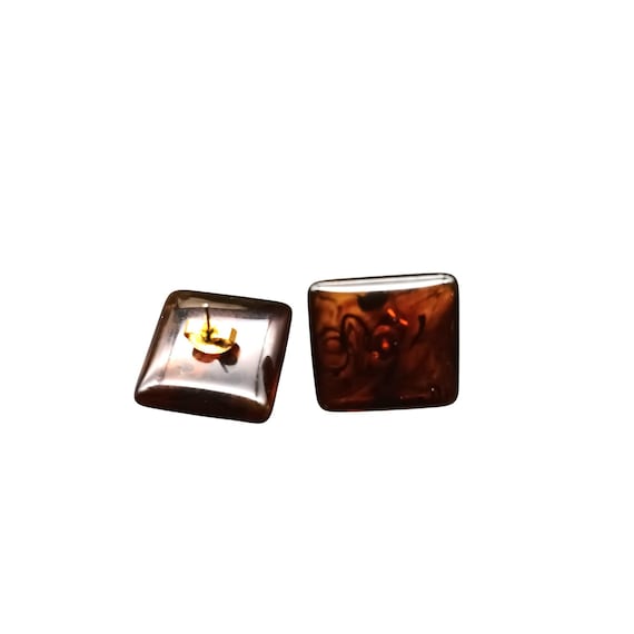 Vintage Square Rootbeer Lucite Stud Earrings - image 4