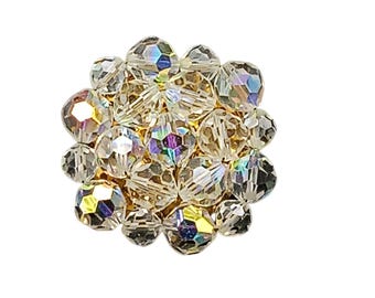 Broche vintage en cristal aurore boréale en grappe, ton doré
