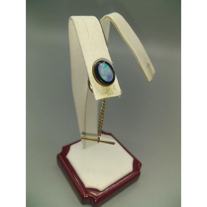 Dolan Bullock Oval Gemstone Pin Vintage D-B 14K Opal and Onyx Tie Tack