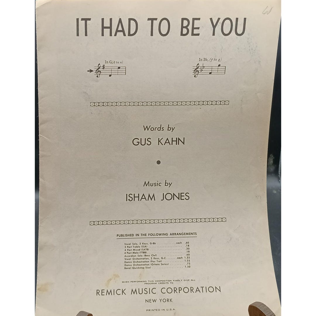 Vintage 1924 Sheet Music "it Had to Be You" by Gus Kahn & Isham Jones ...