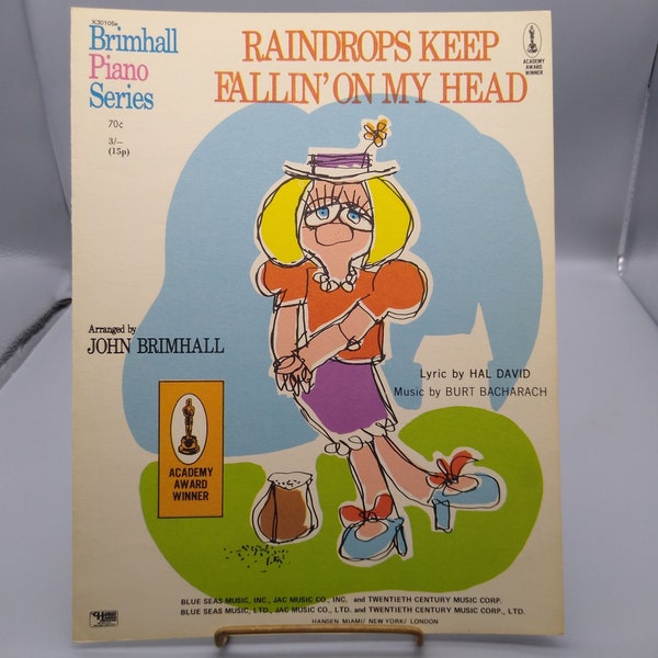 Vintage Sheet Music, Raindrops Keep Fallin on My Head by David and Bacharach, 1969 20th Century Fox Brimhall Piano Series Academy Award