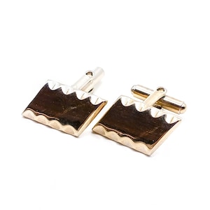 Edged Rectangle Cuff Links, Vintage Gold Tone Mid Century Mens Accessory