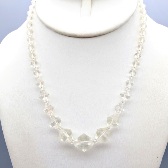 Vintage Bicone Beaded Choker Necklace, Elegant Clear Faceted Beads, Classy Basic Art Deco