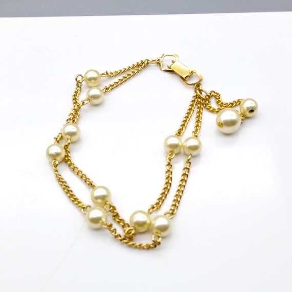 Dainty Vintage Double Strand Bracelet, White Pearl