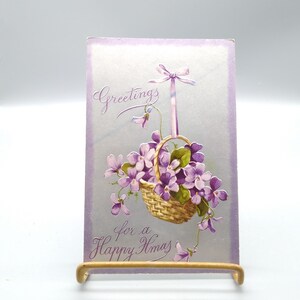 Carte postale de vœux antique en relief Happy Xmas Forget Me Not Flowers Davidson Bros London Cartes postales illustrées série 3726, doré victorien