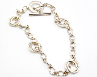 RLL Silver Tone Chain Necklace, Ralph Lauren Choker Oval Links with Interlocking Circle Stations