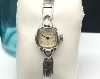 1966 Bulova M6 Ladies Cocktail Watch 10k R.G.P. Silver Stretch Band Runs and Keeps Time Etsy