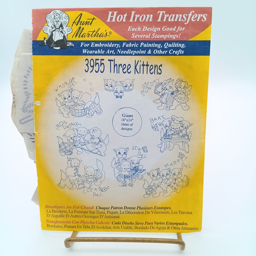 Vintage Aunt Martha's Hot Iron Transfers 3955 Three Kittens Chores ...