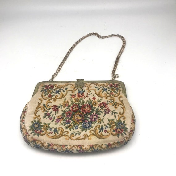 Vintage West Germany Tapestry Evening Bag, Gold T… - image 4