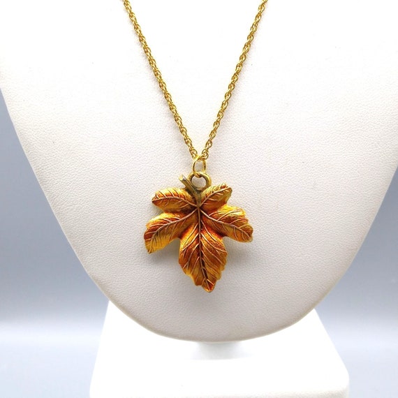 Ethereal Autumn Leaf Pendant on Delicate Gold Tone