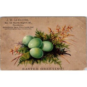 Hamburg Stickereien Handelskarte Antike Werbung Feierliche Eröffnung Viktorianischer Ostergruß Lemaistre Philadelphia Pennsylvania Lace Goods