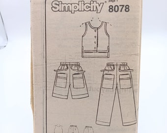 PATRÓN de costura vintage SIN CORTAR Simplicity 8078, Misses 1980s Scoop Neck Top Cordón Pantalones y Shorts, Tamaño Mediano