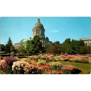 Cartolina d'epoca del Campidoglio dello Stato di Sunken Gardens a Olympia, Washington, di Ellis Post Card Co.