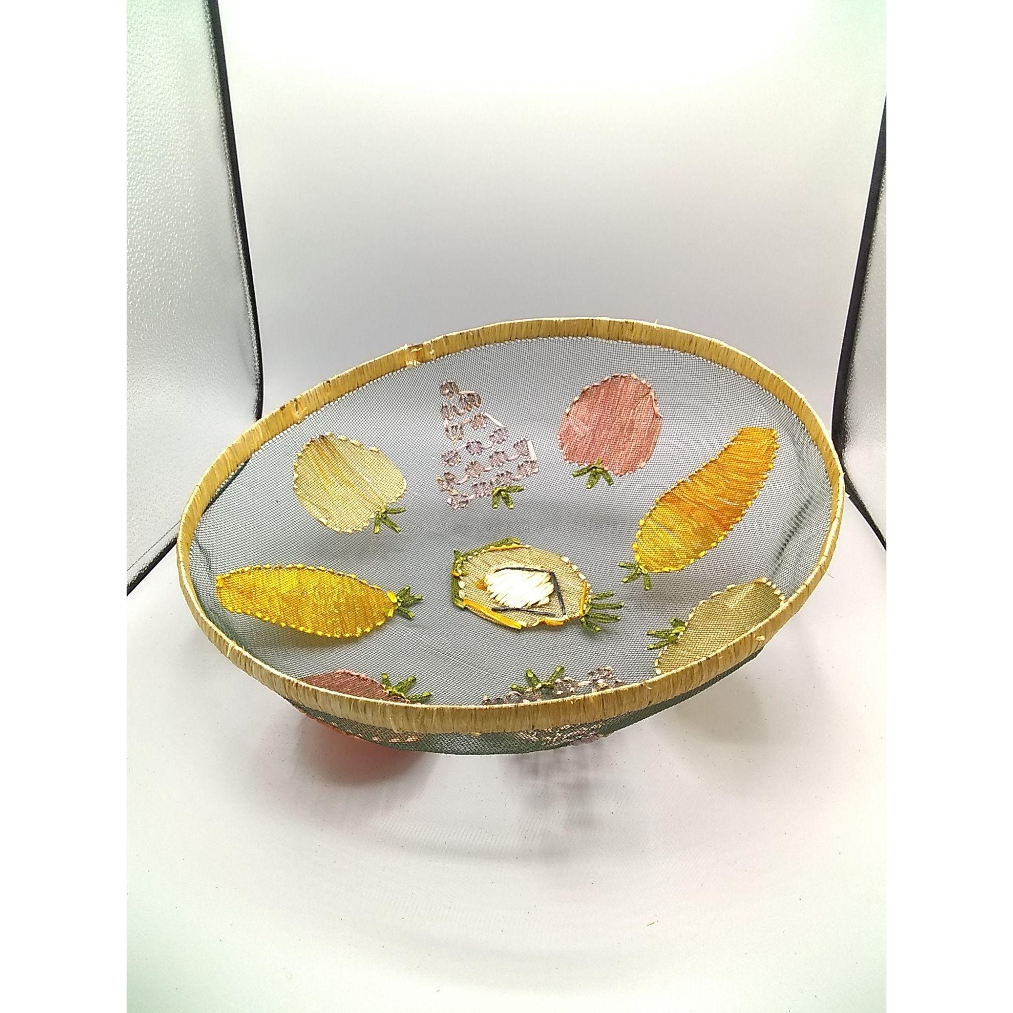 Vintage Mesh Screen Cover Rattan Fruit Design Dome Food Etsy