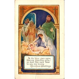 Vintage 1949 Religious Christmas Postcard With Nativity Scene & Handwritten Message