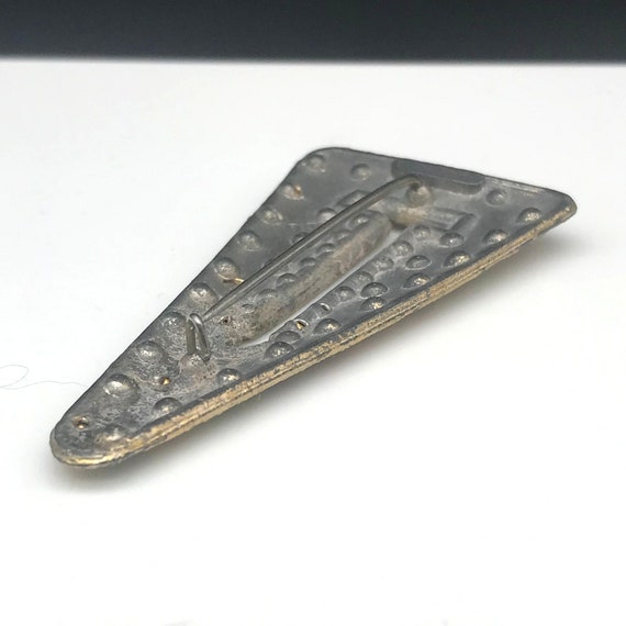 Antique Cut Steel Gilded Triangle Brooch with Col… - image 7