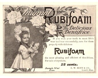 1903 Rubifoam tandrengöringsreklam Utsökt tandkräm Tryckt annons 10,5 cm x 7,5 cm