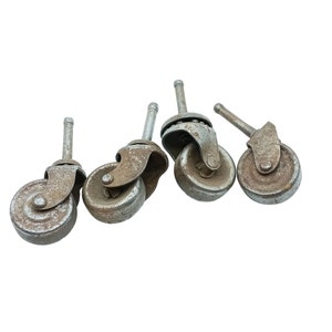 Vintage Universal Metal Furniture Casters 4-Piece Set 2" Wheels Heavy Duty Industrial Style Swivel & Fixed Design Rustic Patina