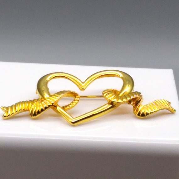 Elegant Vintage Heart and Ribbon Brooch, Lovely O… - image 2