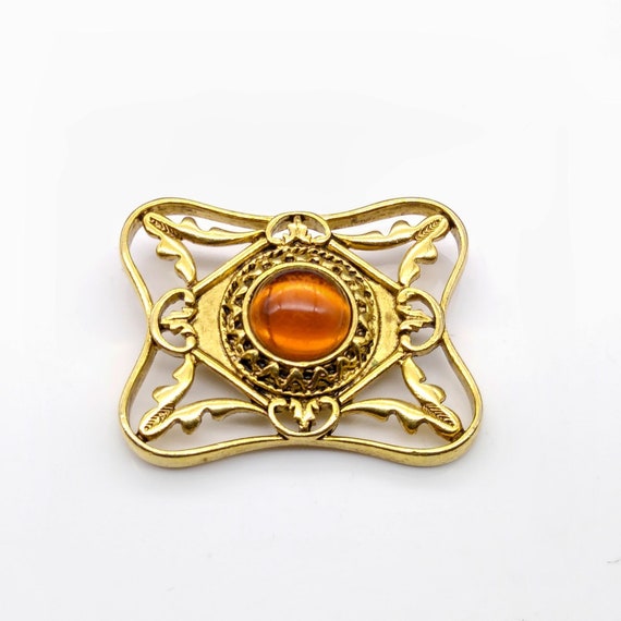 Vintage Avon Queens Eye Brooch, Gold Tone Lapel Pin With