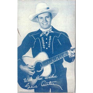 Tarjeta comercial vintage de Gene Autry Cowboy con guitarra
